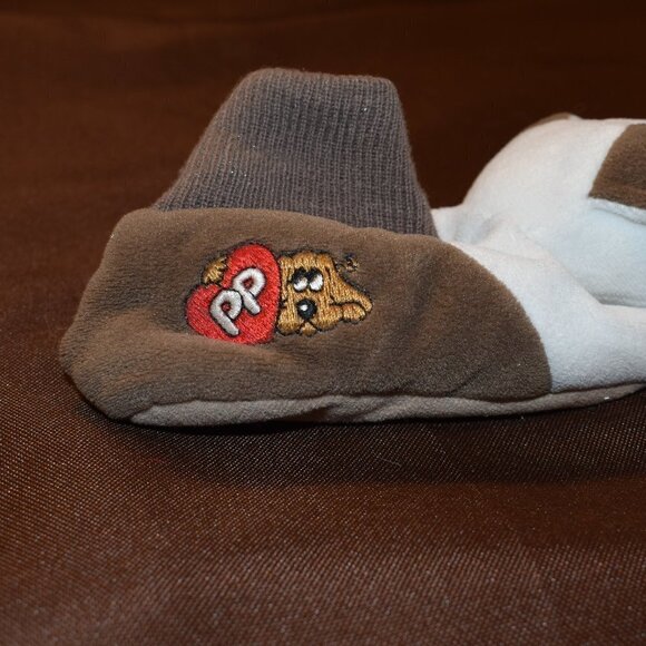 VINTAGE BROWN & WHITE POUND PUPPY CHILD'S SMALL ANKLE HIGH SLIPPERS - Picture 2 of 6